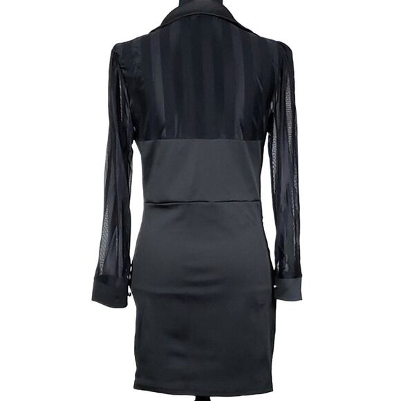 NWT XL Pinstripe Long Sleeve Black Dress - Picture 4 of 7